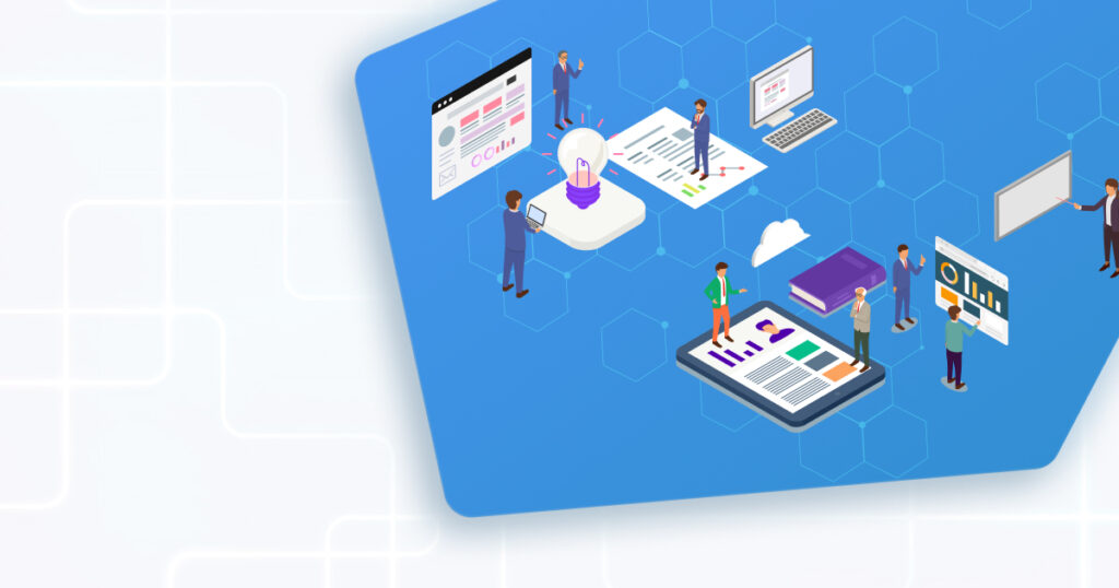 人々がテクノロジーを活用しているイラスト